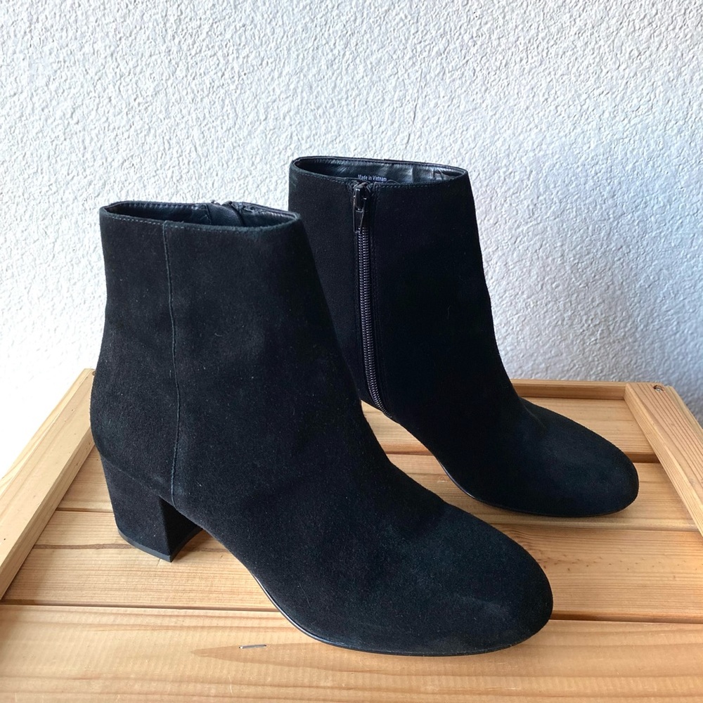 ALDO black suede block heel booties
